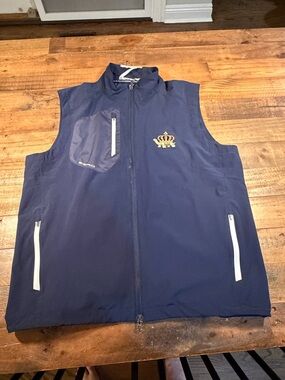 Men's zero restriction z700 Navy Performance Vest with Embroidered Crest - Large